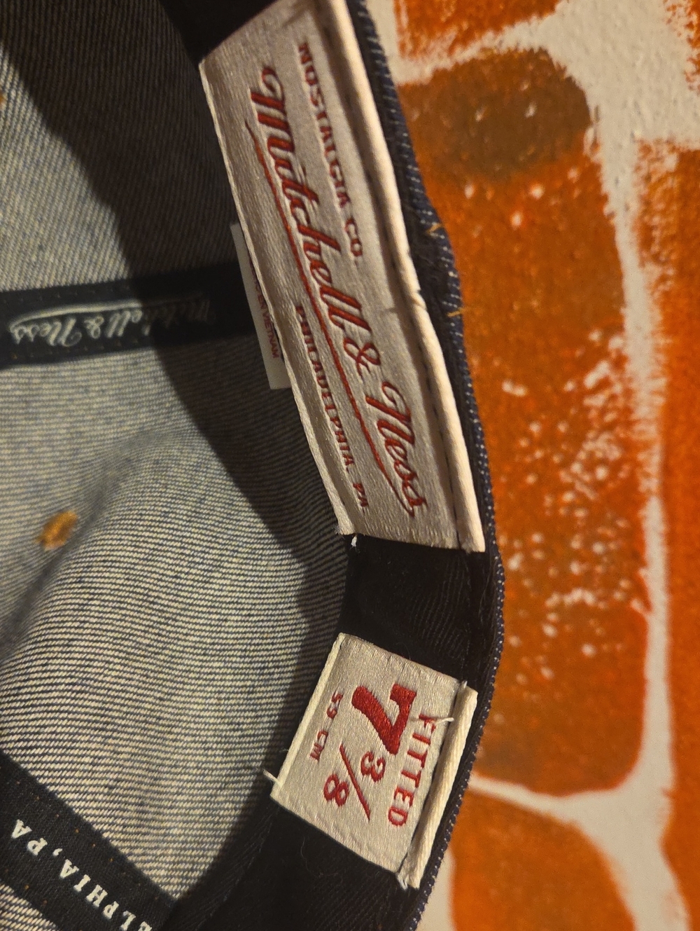🏀 NY Knicks Denim Hat - Mitchell & Ness - Navy Blue/Orange/Bronze - Size 7 3/8" - Picture 7 of 9